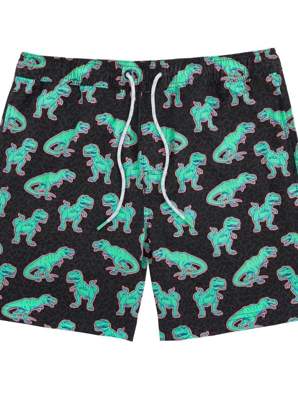 Men's Black Cheetah with Dinosaur Swim Trunks with built in liner